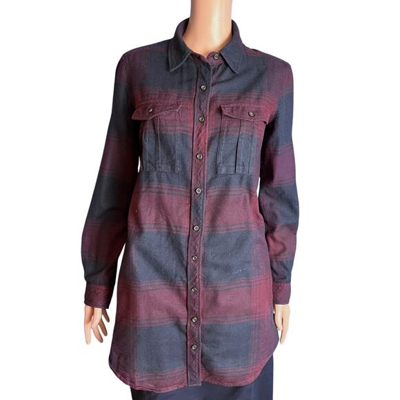 Athleta Soft Plaid Tunic Length Flannel Button Down Shirt XS Gorp Cabin Core - Picture 1 of 6